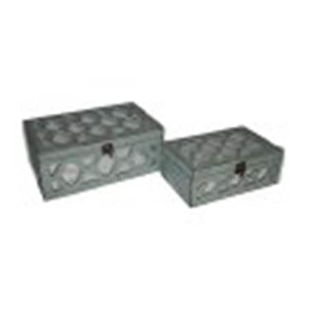 H2H Set Of 2 White Wooden Boxes With Front And Top Mirror H22546420